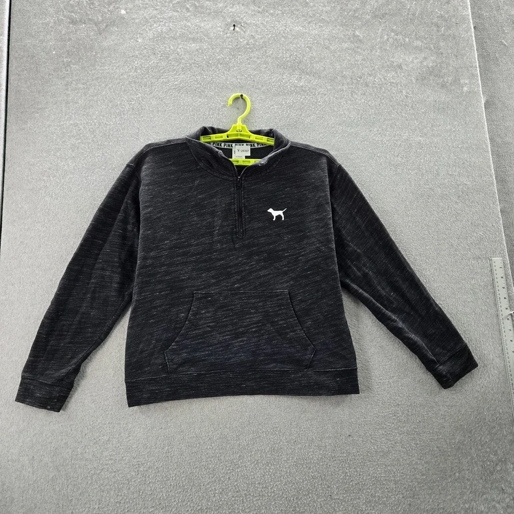 Victoria's Secret PINK‎ Women Sweatshirt LARGE Black Logo Zipper Long Sleeve